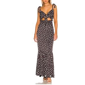 MAJORELLE Fiammetta Maxi Dress in Black & White polka Dot